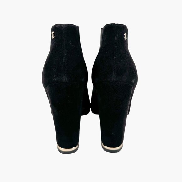 Chanel Cap Toe Ankle Boots EU 39 US 8-8.5 Black Suede Block Heel Chelsea Booties - Picture 6 of 13